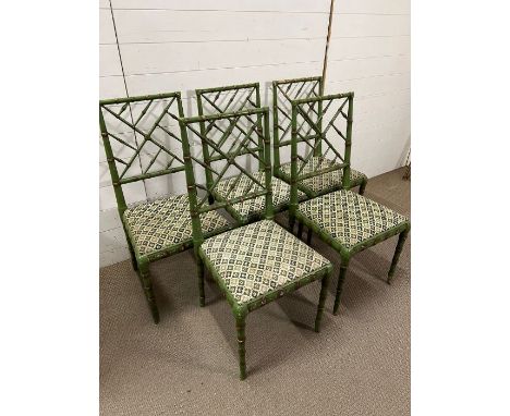  Five lacquered Chinese Chippendale style, faux bamboo chairs 