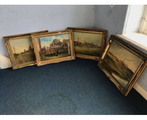 M. R. Prenelle, four oils, signed, 'Burns Pit West Stanley' (scene of disaster), 'Boldon Colliery', 'Shotton Brickworks', 'Sh