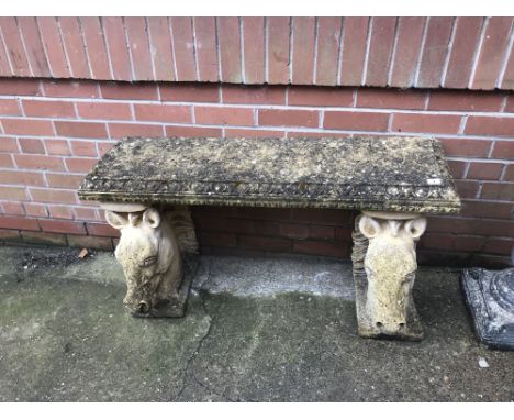 Garden bench, with horse head supports