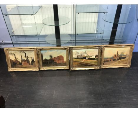 M. R. Prenelle, four oils, signed, 'Old Pit Trimdon Colliery', 'East Hetton Colliery', 'Blackhall Colliery', 'Wingate Collier