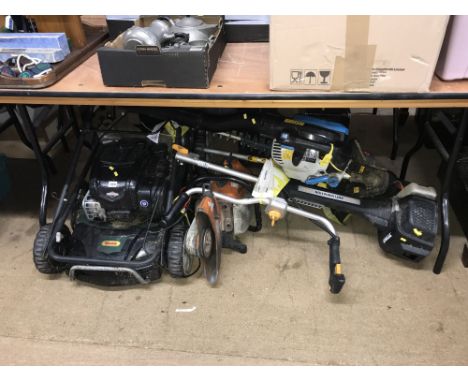 Various outdoor tools, mower, strimmer etc
