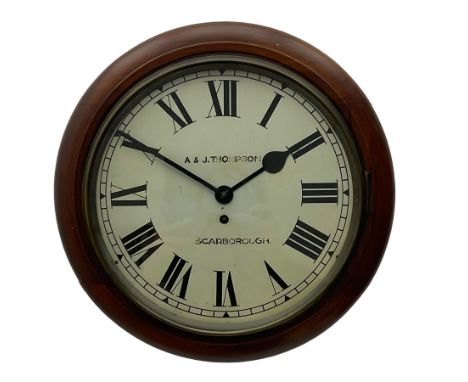 1950's wall clock by "A &amp; J. Thompson of Scarborough� with a going barrel spring driven movement, 12� painted dial with R