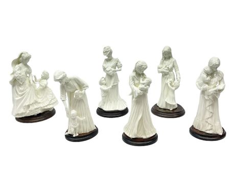 Six Royal Worcester figures, comprising The Wedding Day, New Arrival, The Christening, First Steps, Once Upon a Time and Swee