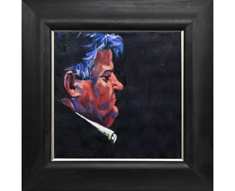 * DAVID ROBERTSON, THE PORTRAIT OF ROBBIE COLTRANE oil on canvasframedimage size 29cm x 29cm, overall size 45cm x 45cm 