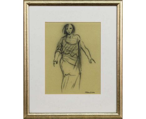 * PETER HOWSON OBE (SCOTTISH b. 1958), FEMALE STUDY charcoal on paper, signedmounted, framed and under glassimage size 32cm x