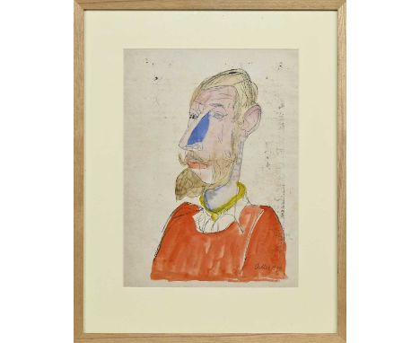 * JANKEL ADLER (POLISH 1895 - 1949), PORTRAIT OF DE BORGRAVES watercolour on paper, signed and dated 1944, titled labels vers