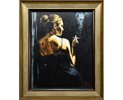 FABIAN PEREZ (ARGENTINIAN b. 1967), SENSUAL TOUCH IN THE DARK limited edition hand-embellished giclee print on canvas board, 