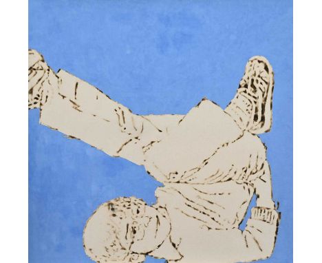 * ELAINA GARCIA, LITTLE MAN acrylic on burnt canvas, titled label versounframedoverall size 98.5cm x 98.5cm Label verso: The 