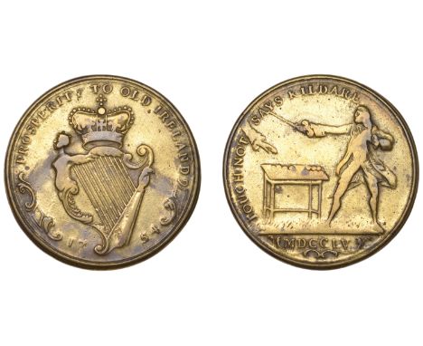 Irish Surplus Revenue Dispute, 1755, a gilt pinchbeck medal, unsigned [by J. Roche?], crowned Irish harp, rev. Earl of Kildar