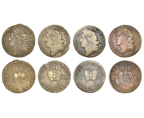 James II (1685-1691), Gunmoney coinage, Shillings (4), all 1689, Feb:, decorated crown arches, small IR, 5.17g/12h (Withers 2