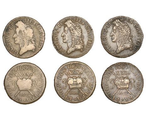 James II (1685-1691), Gunmoney coinage, Halfcrowns (3), all 1690 May, small size, Dublin, ‘samphire’ IR, stop before iacobvs 