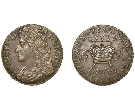 James II (1685-1691), Gunmoney coinage, Halfcrown, 1689 July, small IR, narrow crown, stops at date, 13.45g/12h (Withers 4/2;