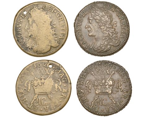 James II (1685-1691), Gunmoney coinage, Halfcrowns (2), both 1690 Mar:, Dublin, 16.08g/12h, 14.84g/12h (both Withers 2/3; S 6