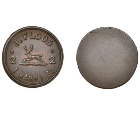 Miscellaneous Tokens and Checks, Co DUBLIN, Dublin, The Stag, J[ames] Flood, uniface copper Twopence by Parkes [before 1874],