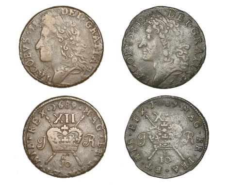James II (1685-1691), Gunmoney coinage, Shillings (2), both 1689 10r, portrait 1, 5.02g/6h (Withers 41/44), portrait 3, 7.04g