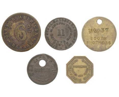 Miscellaneous Tokens and Checks, Co DUBLIN, Dublin, Booth Bros, brass Eightpence, 29mm (Woodside IN 82, this piece); Holmes’s
