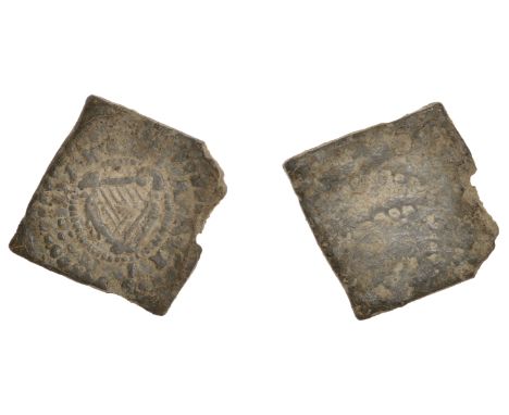 17th Century Tokens, Co TIPPERARY, Clonmel, Martin Dix, lead Penny on a square flan, harp, rev. waterwheel, 1.61g (N –; Macal