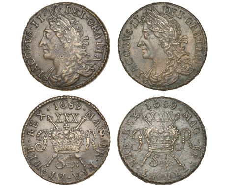 James II (1685-1691), Gunmoney coinage, Halfcrowns (2), both 1689 Sepr:, straight p in month, no stop after ii, 14.93g/12h (W