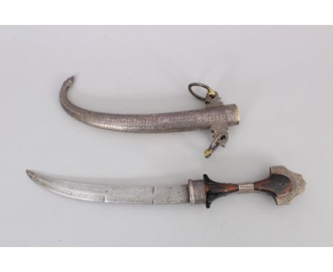 A Caucasian Dagger (Jambiya), late 19th century, with gently curved blade with diamond section, the wood hilt with two sided 