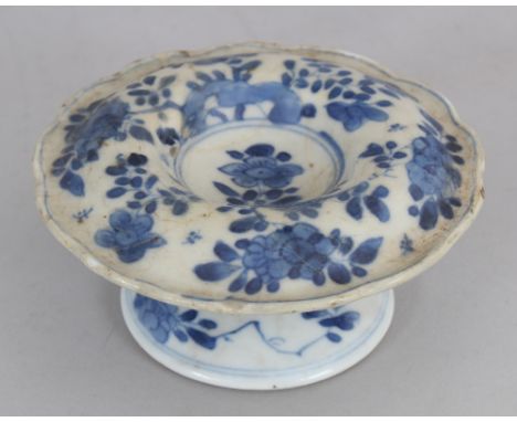 A CHINESE KANGXI PERIOD BLUE &amp; WHITE PORCELAIN SALT, circa 1700, 3.9in diameter &amp; 1.9in high.