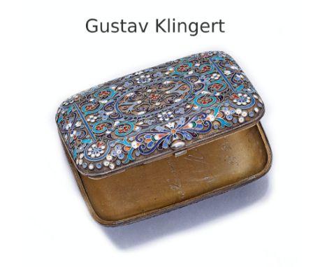 GUSTAV KLINGERT Zigarettenetui, Russland 1889 -1894, 84er Silber teilvergoldet,   beidseitig meisterliches Cloisonne-Email, z