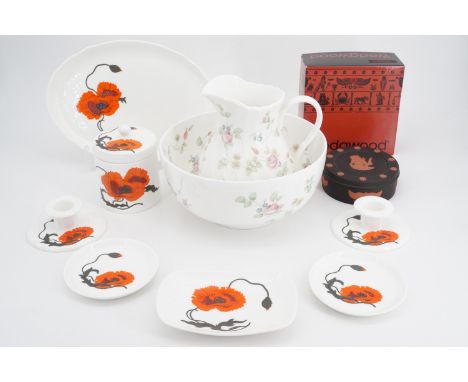 Wedgwood items including Susie Cooper designs, a Wedgwood Rosehip bowl and jug, and two 'Egyptian Collection' trinket boxes