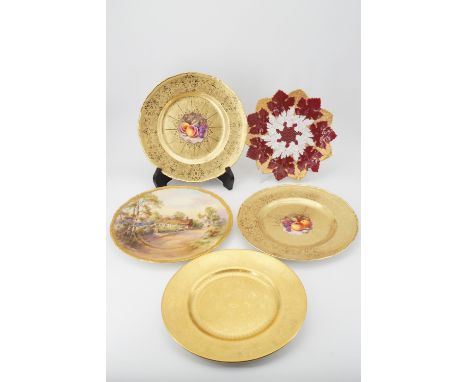 A Royal Worcester plate of 'Anne Hathaway's Cottage', and plates by Minton and Meissen