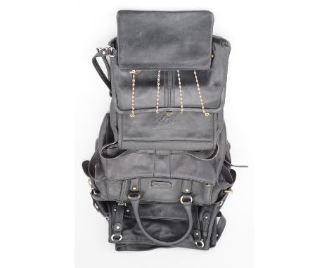 Six vintage Italian leather and other handbags, in black, including a 1970s 'Japelle' by Jane Shilton shoulder bag with chain