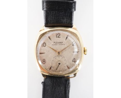 A 1950s Rotary Super-Sports 9ct gold wristwatch, having a calibre 440 15-jewel manual-wind movement, a frosted silver face an