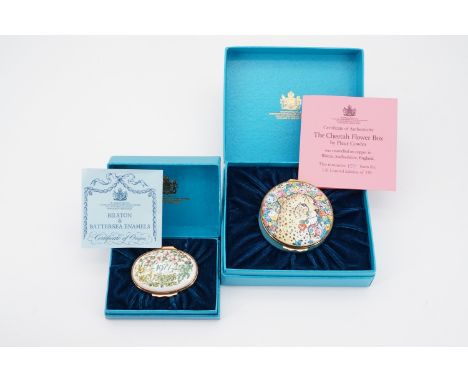 Two boxed Bilston and Battersea enamel boxes