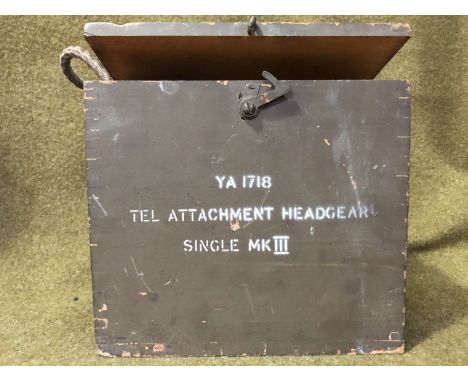 A Second World War British army Telephone Attachment Headgear Single Mk III case together with a headphone
