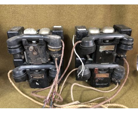 Four Second World War British army Type F field telephones