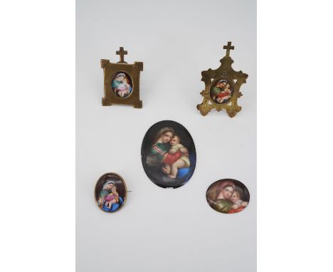 After Raphael (1483-1520) Five 19th Century miniatures painted on porcelain, each reproducing 'The Madonna della Seggiola', t