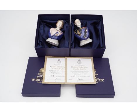 Boxed limited edition Royal Worcester Queen Elizabeth II and Duke of Edinburgh candle snuffers, both 213/1000