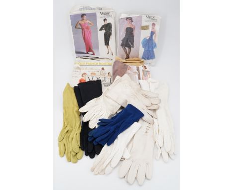 A quantity of vintage Vogue dress patterns and ladies' vintage kid leather and other gloves