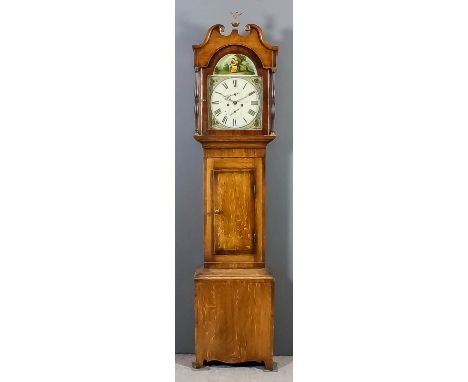 An early 19th Century oak and mahogany longcase clock by Marshall of Greenside, the 13ins arched painted dial with Roman nume