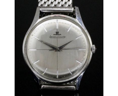 A 1970s gentleman's Jaeger Le Coultre wristwatch, No. 848551, the satin silvered dial with numeral batons and sweep seconds h