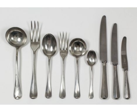 An Elizabeth II silver rattail pattern table service by Strickett and Loder, London 1976, comprising twelve table forks, twel