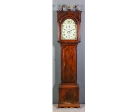 A late 18th Century mahogany longcase clock by James Lock of Bath, the 13ins arched painted metal dial with Roman and Arabic 