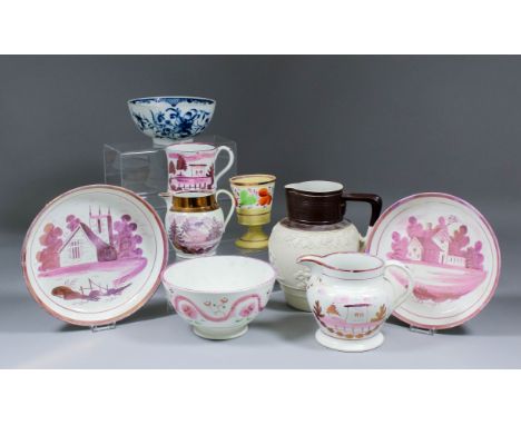 A small collection of 18th/19th Century English pottery and porcelain, including - Worcester porcelain "Mansfield" pattern bo