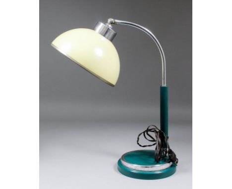 Marianne Brandt (1893-1983) - Chrome metal and green lacquered electric table lamp with cream plastic and metal mounted shade