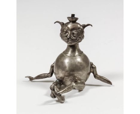 A George V silver table lighter in the form of a seated elf, 3ins high, by Philip Hanson Abbot, Birmingham 1911 (weight 1oz -