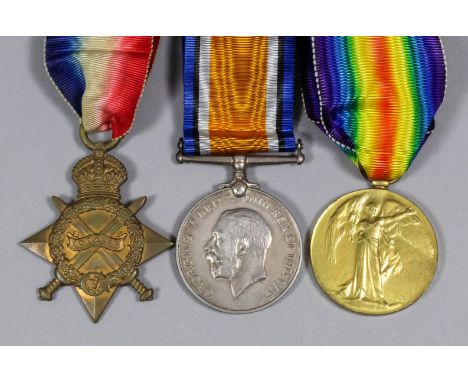 A group of three George V First World War medals to "W2/074012 Pte. L.A. Coulter, Army Service Corps", comprising - 1914-15 S