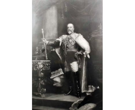 Joseph Bishop Pratt (1854-1910) after Luke Flides - Engraving - Full length portrait of Edward VII in full regalia, entitled 