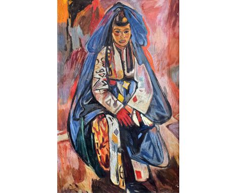 ARR Edouard Leon Louis Legrand (1892-1970) - Oil painting - Full length portrait of seated Moroccan woman, board 39.5ins x 26