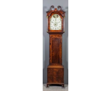 An early 19th Century figured mahogany longcase clock by William Fletcher of Gainsbro', the 12ins arched painted dial with Ar