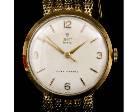 A 1960's gentleman's Tudor Royal 9 ct gold cased wristwatch, the satin ivory finish dial with Arabic numerals to 3, 6, 9 and 