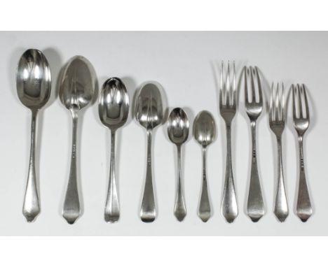 A George V silver rat-tail pattern part table service by Crichton Bros, mostly London 1928, with trefid pattern terminals, co