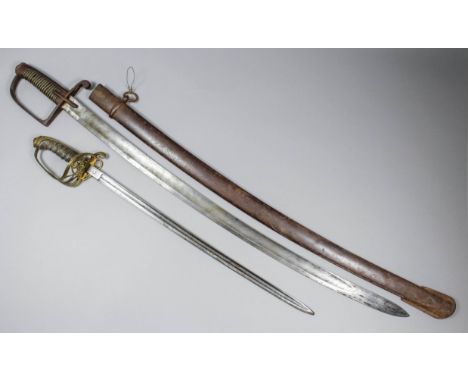 A 19th Century Continental D guard Light Cavalry sabre, the 33ins curved plain steel unmarked blade with plain steel D guard 