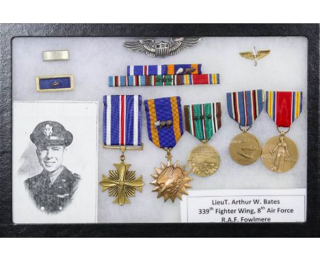 A group of five American Second World War medals to "8323 897 Lieutenant L.T. Arthur W. Bates, 339 Fighter Wing 8th Airforce"